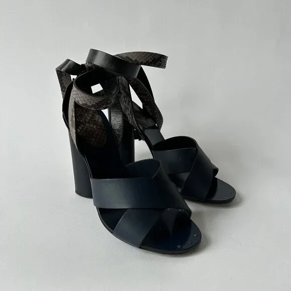 GUCCI BLUE CANDY STACKED PYTHON STACKED HEEL SANDALS SIZE 36 - Picture 2 of 7